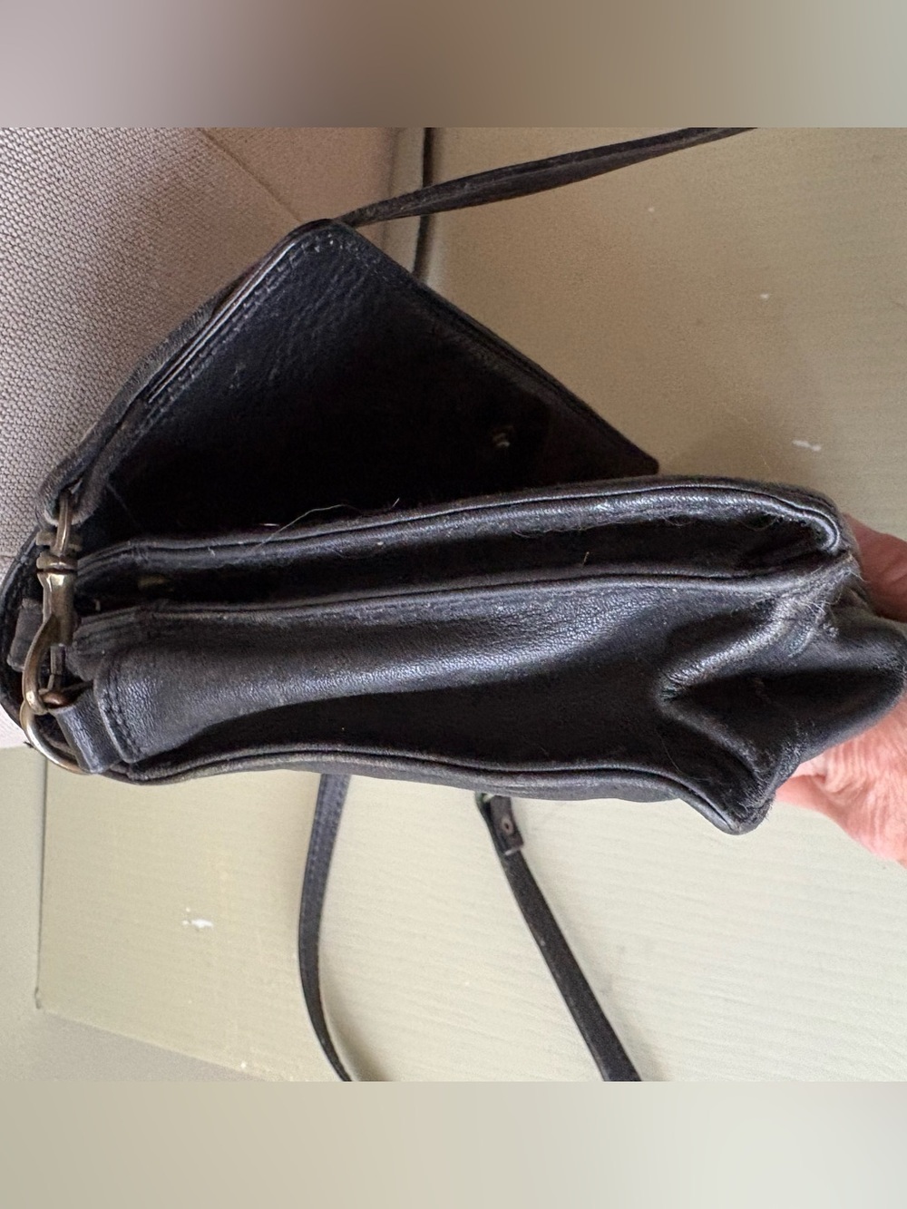 Derek Alexander Black Leather Crossbody Bag plaid lining - Picture 10 of 13